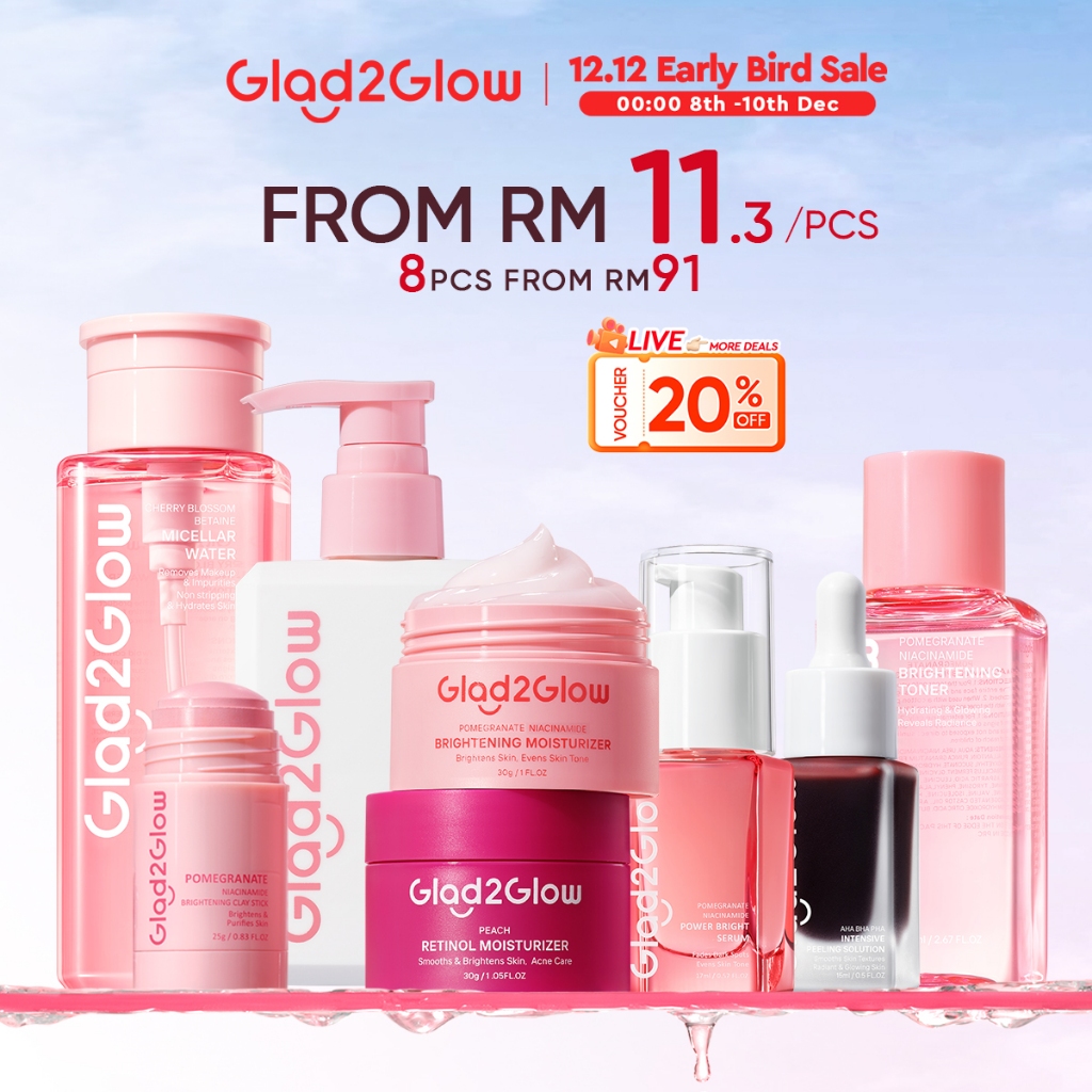 Glad2Glow 8In1 Skincare Set With Moisturizer Brightening / Toner / Serum / Clay Mask / Cleanser Repair Anti Aging Acne