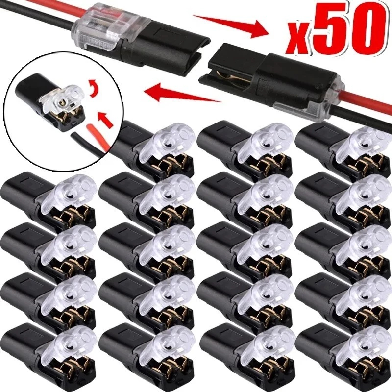 10/20/50Pcs 2-pin Wire Cable Snap Connectors Car Waterproof Electric,Tool-free Plug-and-play,with Locking Buckles