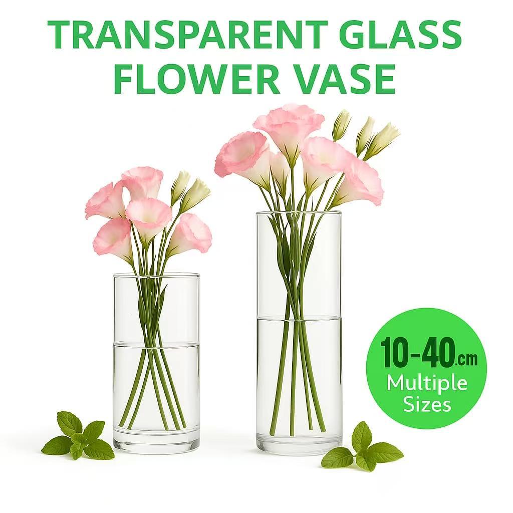 Transparent Glass Cylinder Vase | Candle Holder Flower Vase | Pasu Bunga Kaca Lutsinar Hiasan Rumah