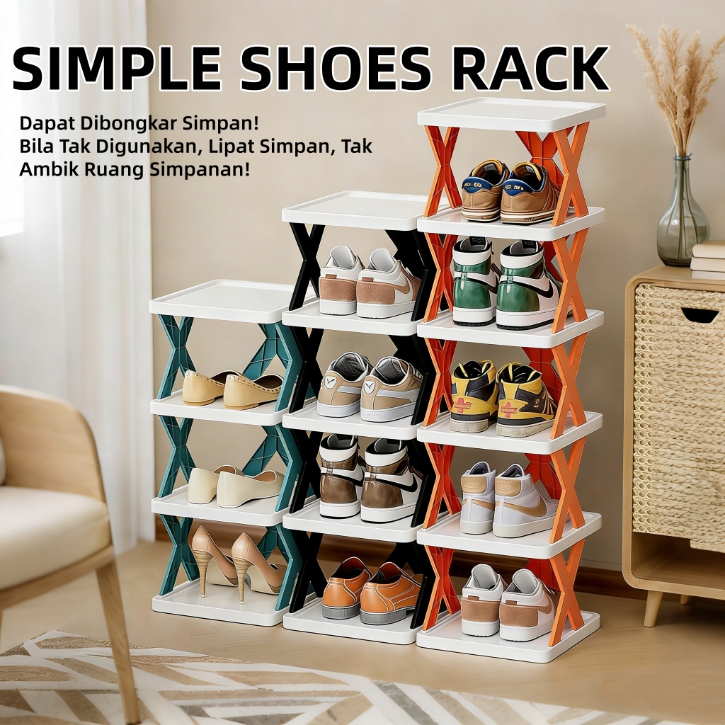 Foldable Shoe Rack Multi-layer Narrow Plastic Space-Saving Organizer Rak Kasut Lipat Sempit