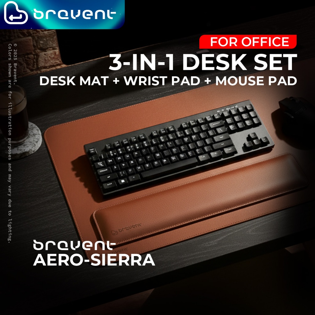 (Upgraded)Bravent® 3in1 Sierra Desk Mat Set – PU Leather Desk Mat + Wrist Pad + Mouse Pad 900×400mm