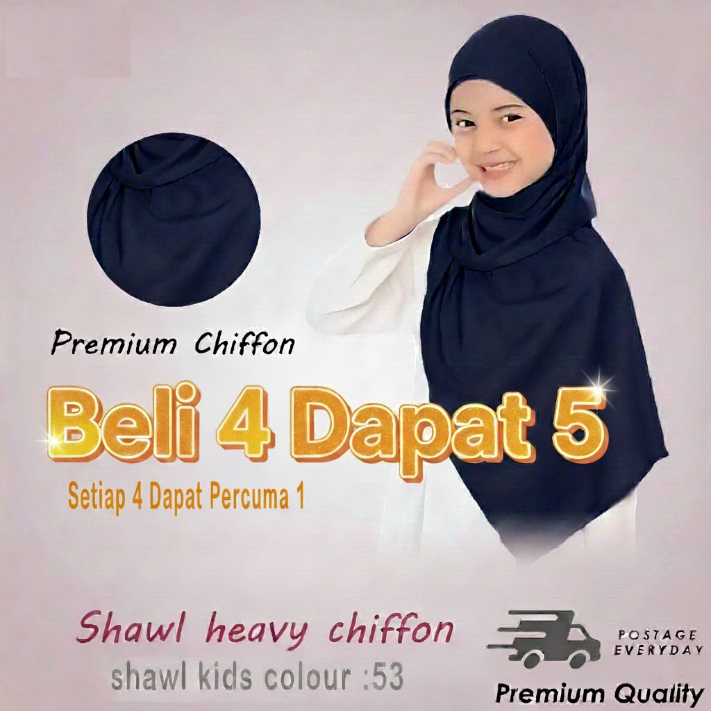 Shawl Heavy Chiffon Kids | Tudung Budak || Ready Stock Beli 4 Dapat 1 Percuma 💖 (Buy 4 Get 1 FREE),.