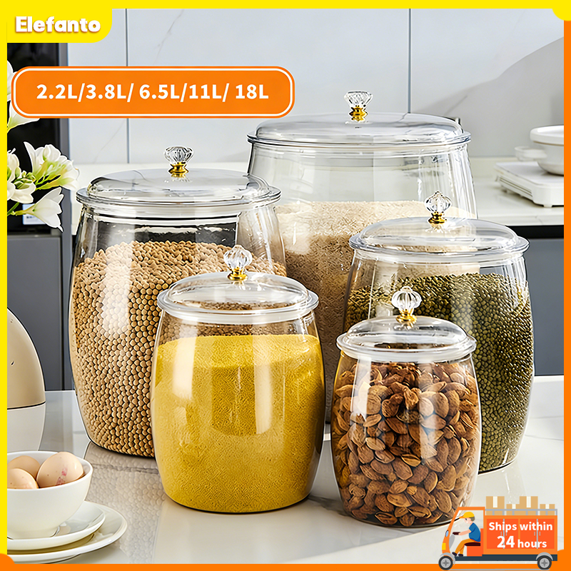 Balang Tertutup Transparen Kedap Air Penyimpanan Rempah Dapur Bekas Makanan Pelbagai Saiz