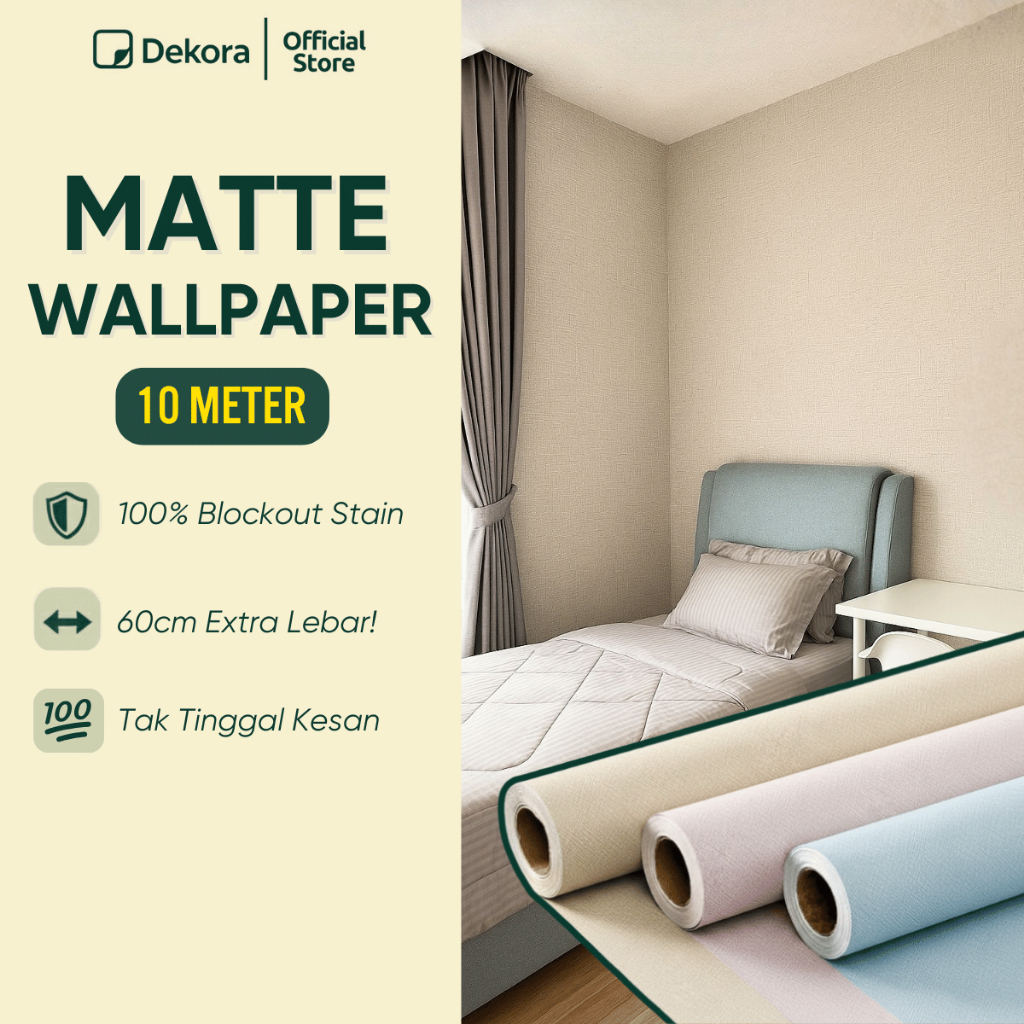 【10Meter】 Wallpaper Matte Plain Colour Self Adhesive Modern Bedroom Decor Living Room Dinding Bilik Tidur