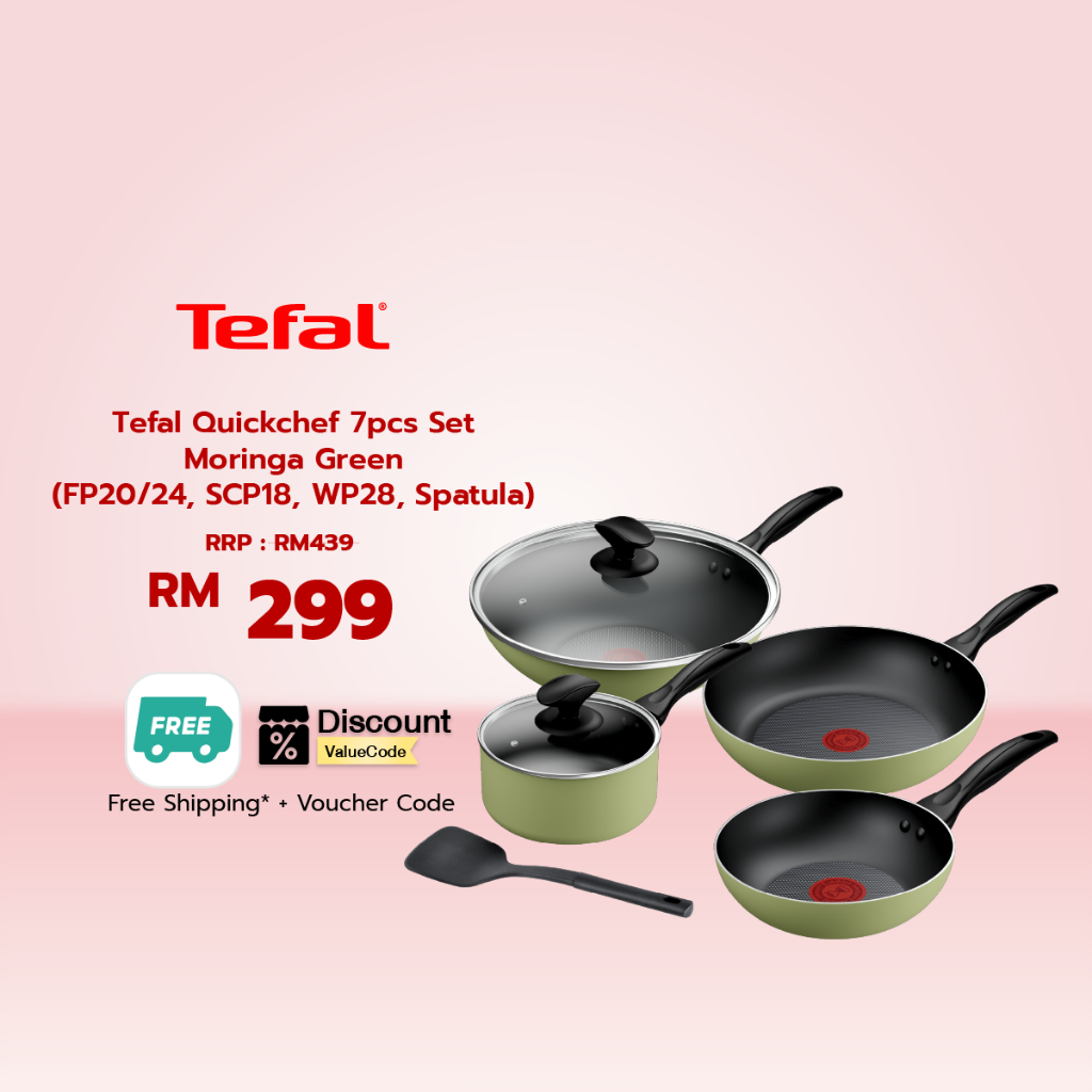 [Shopee Exclusive] Tefal Quickchef 7pcs Set Moringa Green
