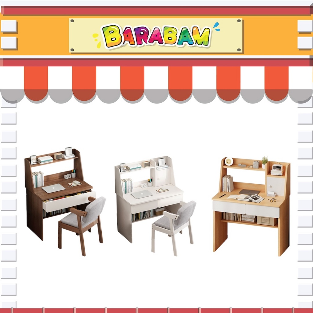 Barabam [Per Set]【JYJU】Meja Home Study Table with Bookshelf Integrated Modern Minimalist Computer Desk for Students