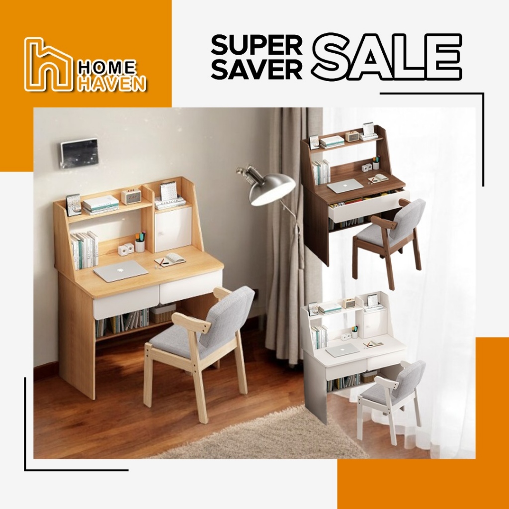 HOME HAVEN【JYJU】Meja Modern Student Computer Desk with Integrated Bookshelf Minimalist Study Writing Table Design