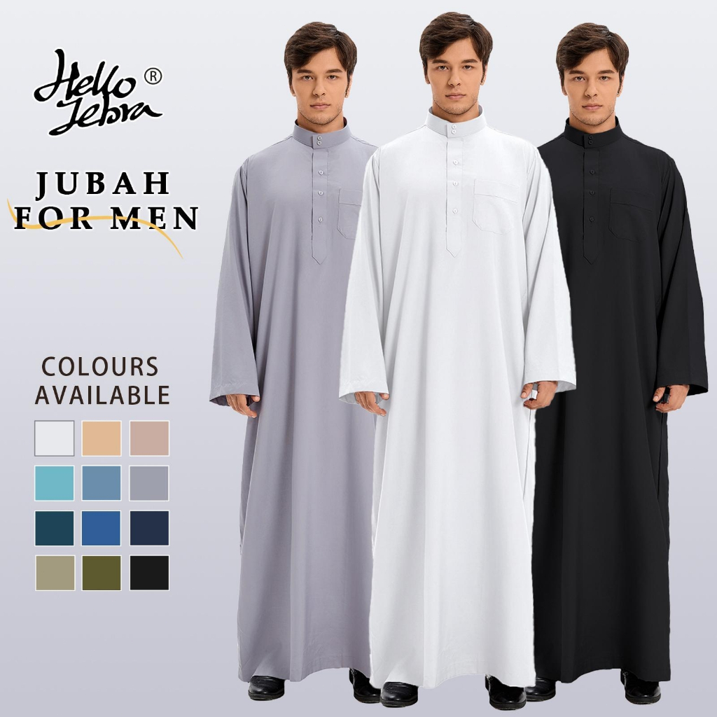 Jubah Lelaki Dewasa Leher Bulat 1 Button Pelbagai Warna Sesuai Solat Jumaat Hari Raya Umrah Haji Imam Tahfiz
