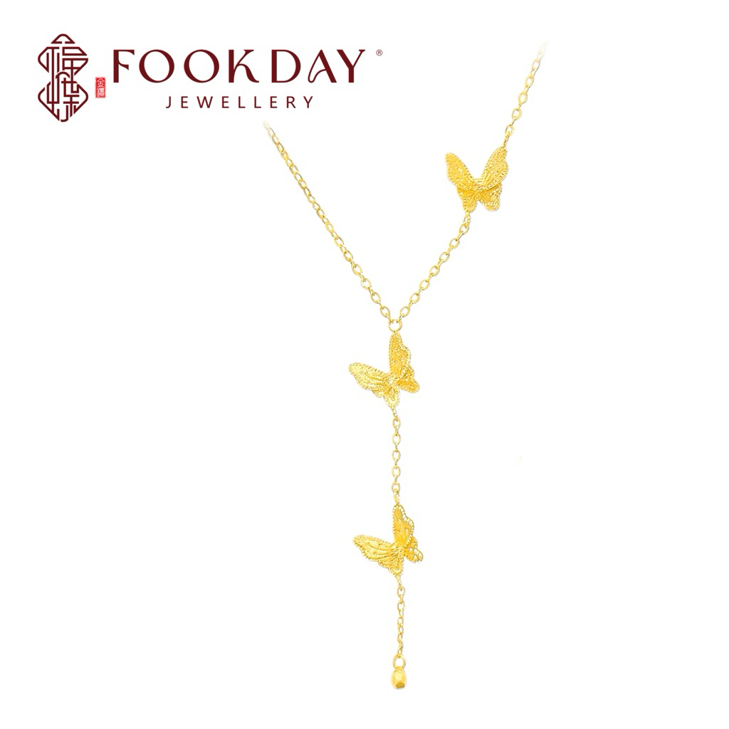 FOOKDAY 916 黄金蝴蝶流苏项链 Gold 916 Tassel Butterfly Necklace Emas 916 Rantai Leher Rama-Rama Jumbai Bajet Hadiah