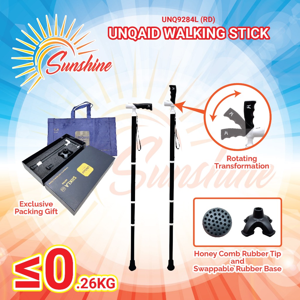 UNQAID Adjustable Walking Stick | Dual Grip Folding Cane | Ultra Light 260g| With Rubber Base & Gift Box | Tongkat Jalan