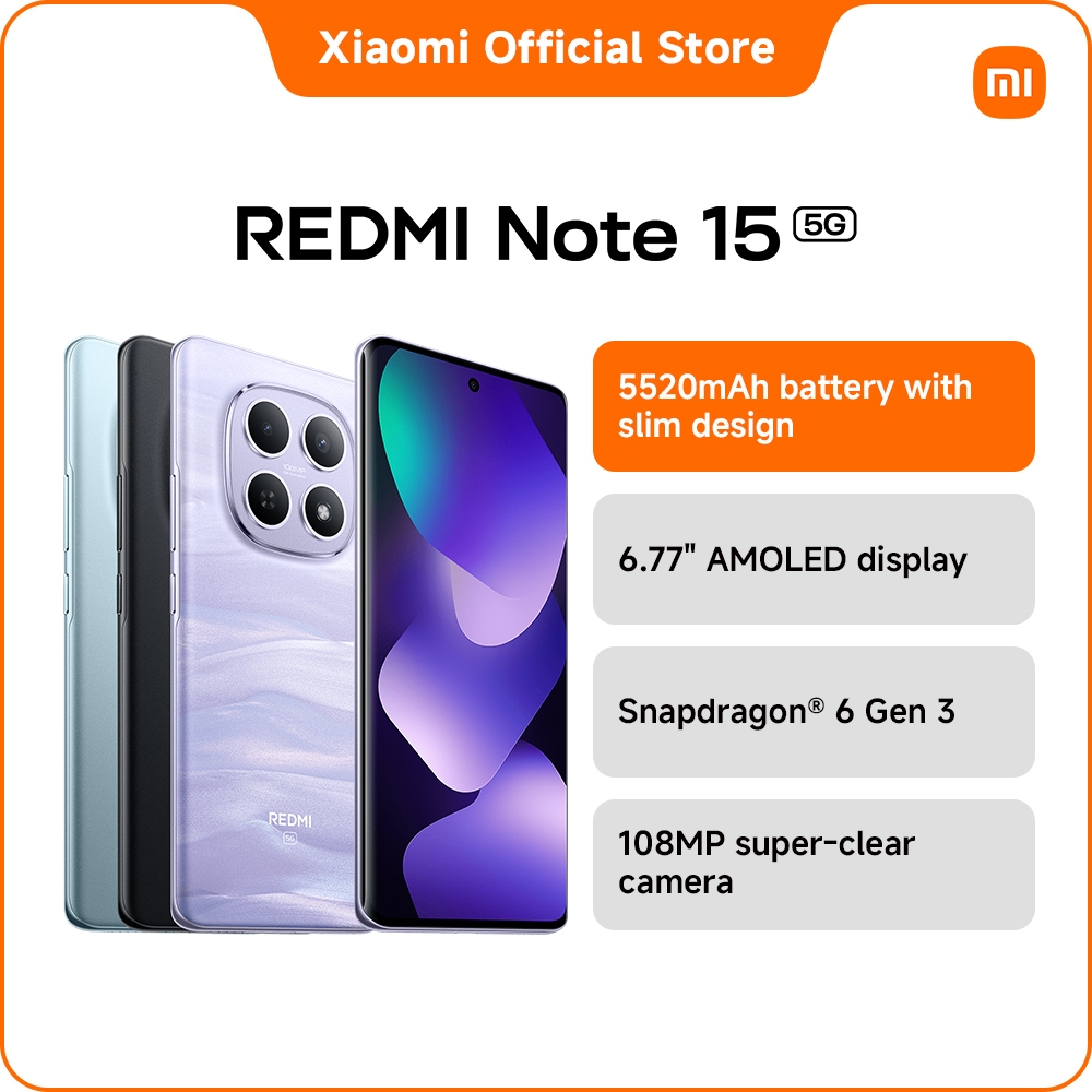 REDMI Note 15 5G Smartphone | 6GB+128GB/8GB+256GB, 5520mAh battery with slim design, High-durability display glass