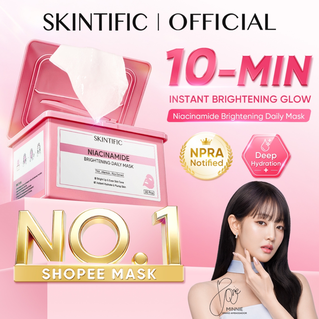 [TOP SELLER]SKINTIFIC Niacinamide Brightening Mask Face Daily Mask Centella 10-minute daily brightening sheet mask 30pcs