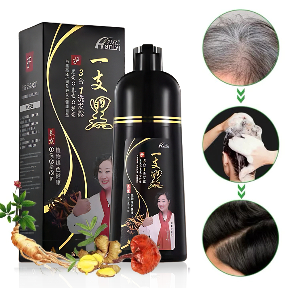 【JB READY STOCK】500mL Natural Black Shampoo hair Dye color shampoo一洗黑 染发剂 洗发水 洗发露 pewarna rambut colouring hair