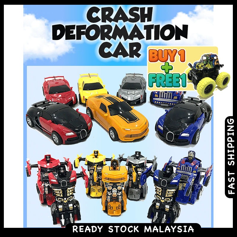[BUY 1 FREE 1] Crash Transformation Car Deformation Robot Transform Transforming Car Sport Vehicle Model Toys for Boys