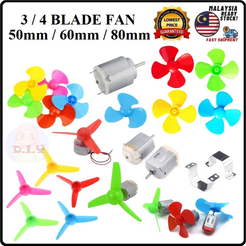 3 / 4 Blade Fan Propeller 50/60/80mm, 3-9V DC Motor 130 140 and Bracket for DIY Project / Arduino Robotic Car