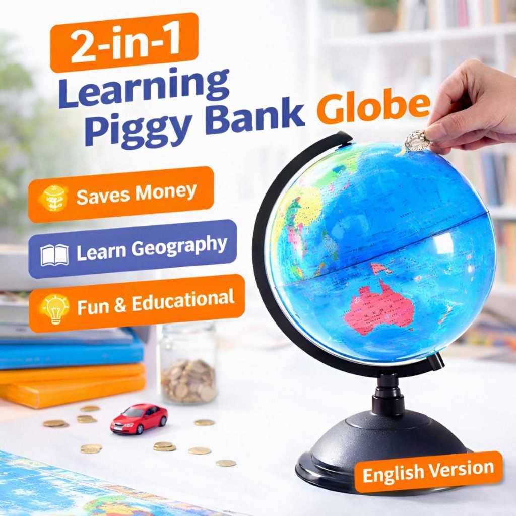Kids World Globe Piggy Bank 10.6/14.2cm Tabung Duit Comel Glob dunia Kanak-Kanak Children Education Kindergarten School
