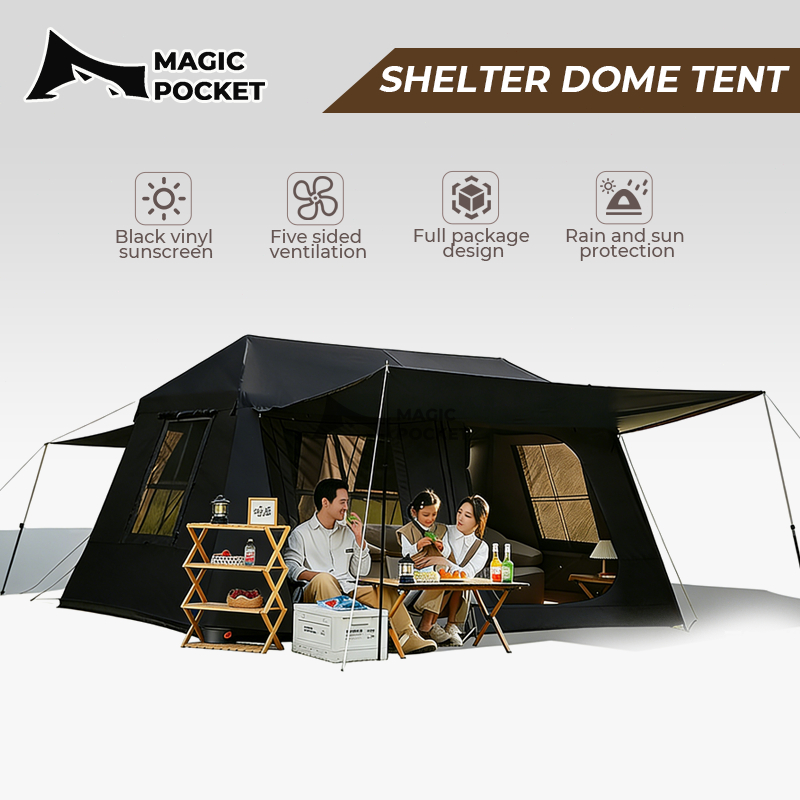 Magicpokcet Village 13 Automatic Camping Tent Black Coated Waterproof Family Khemah Unta Large Space Glamping