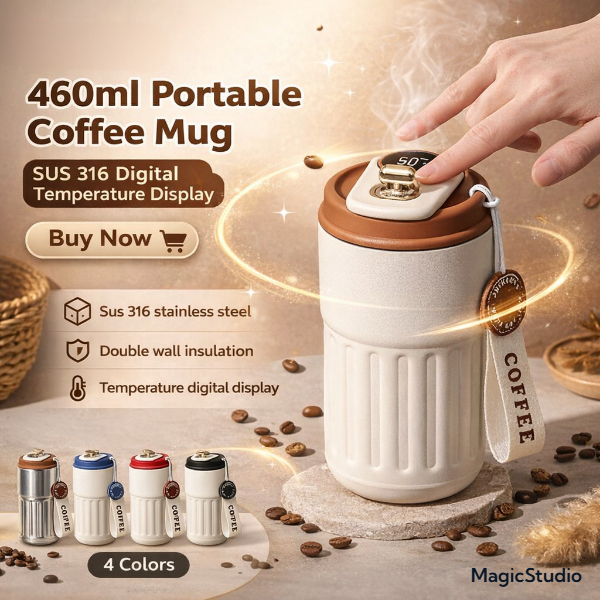 460ML Smart Coffee Mug LED Temperature Display Stainless Steel Thermos Flask Hot & Cold Botol Termos Pintar