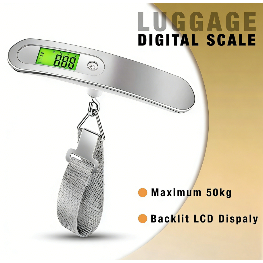 Penimbang Bagasi Digital 50 kg/110 lb Dengan Paparan LCD, boleh Digantung Untuk Menimbang, sesuai untuk beg perjalanan.