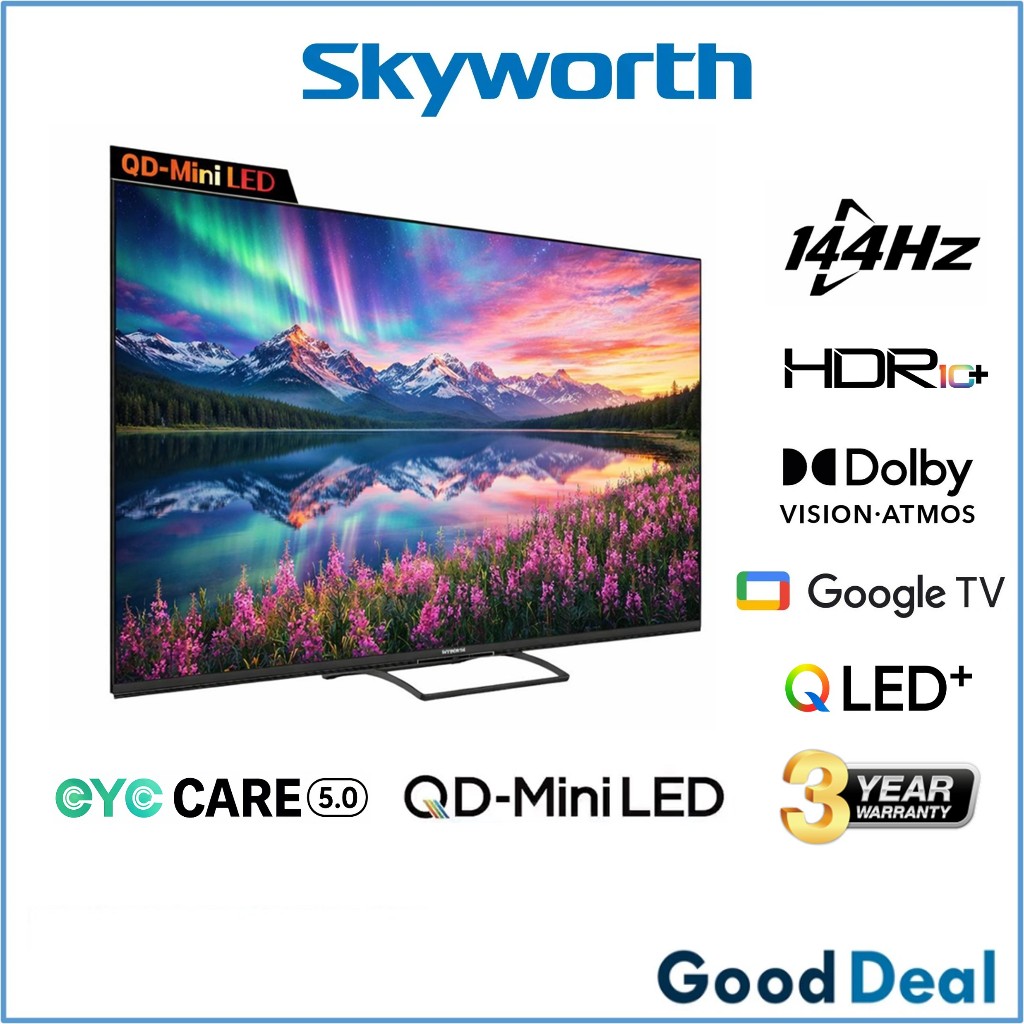 Skyworth 65SUE9800 65 Inch / 75SUE9800 75" Mini LED Smart Google 4K UHD TV | 144hz Gaming | QLED+ | Dolby ATMOS | HDR10+