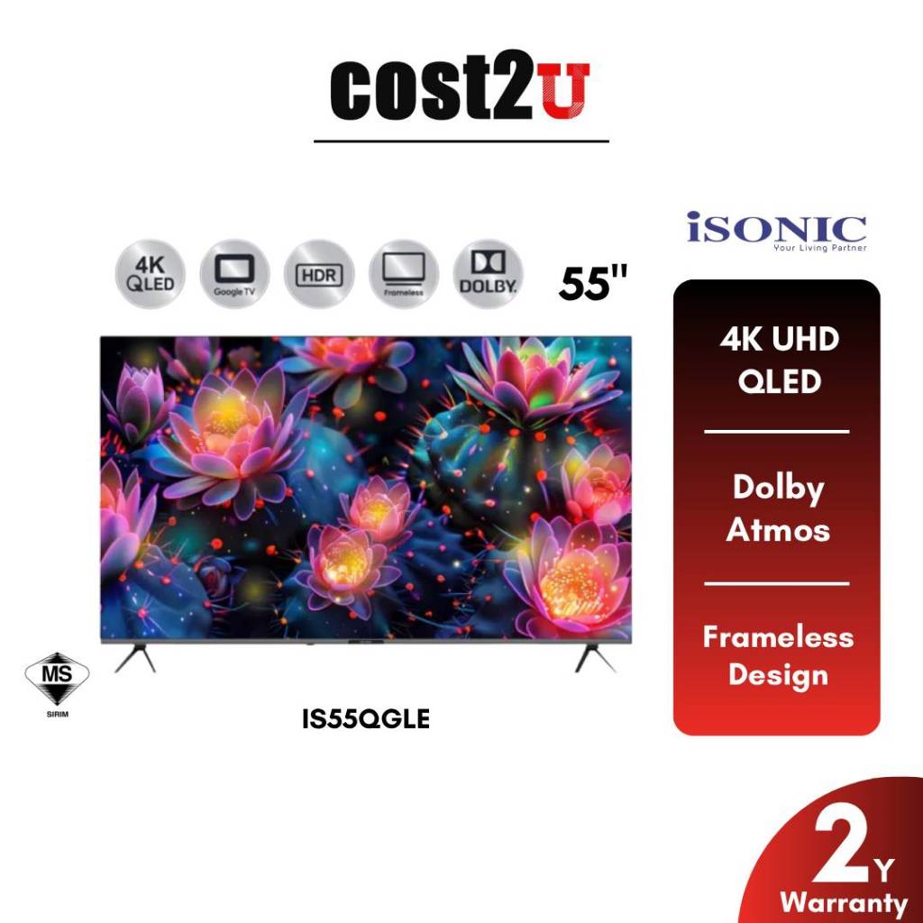 Isonic (43/55") LED FHD / QLED UHD Google TV | IS43GLEFH IS55QGLE (Televisyen 电视机 Wifi Smart TV)