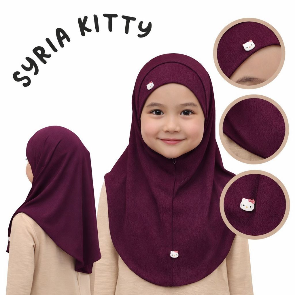 SYRIA KITTY Tudung Budak Sarung Instant Kids Hijab kitty Tag with Inner Moscrepe Ironless D-5