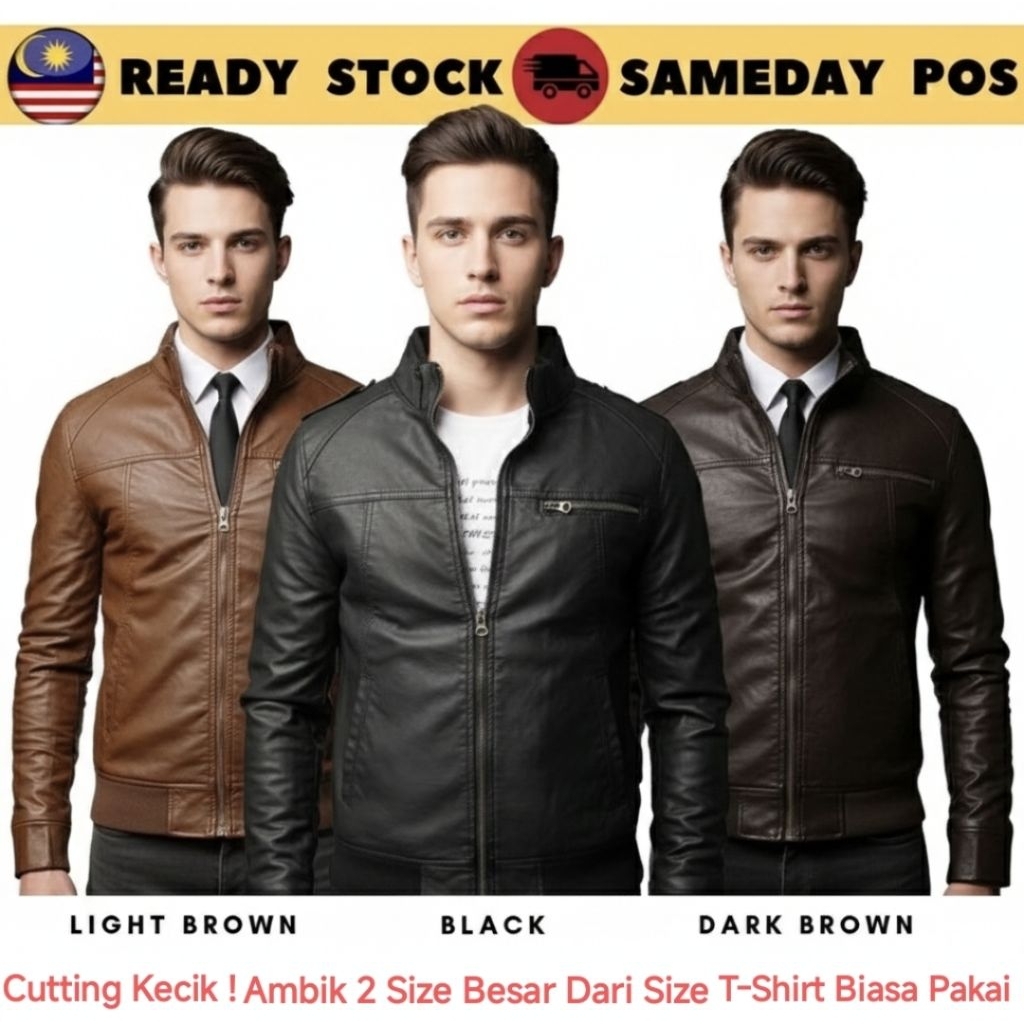 Men's PU Leather Motorcycle Jacket Slim Fit READY STOCK