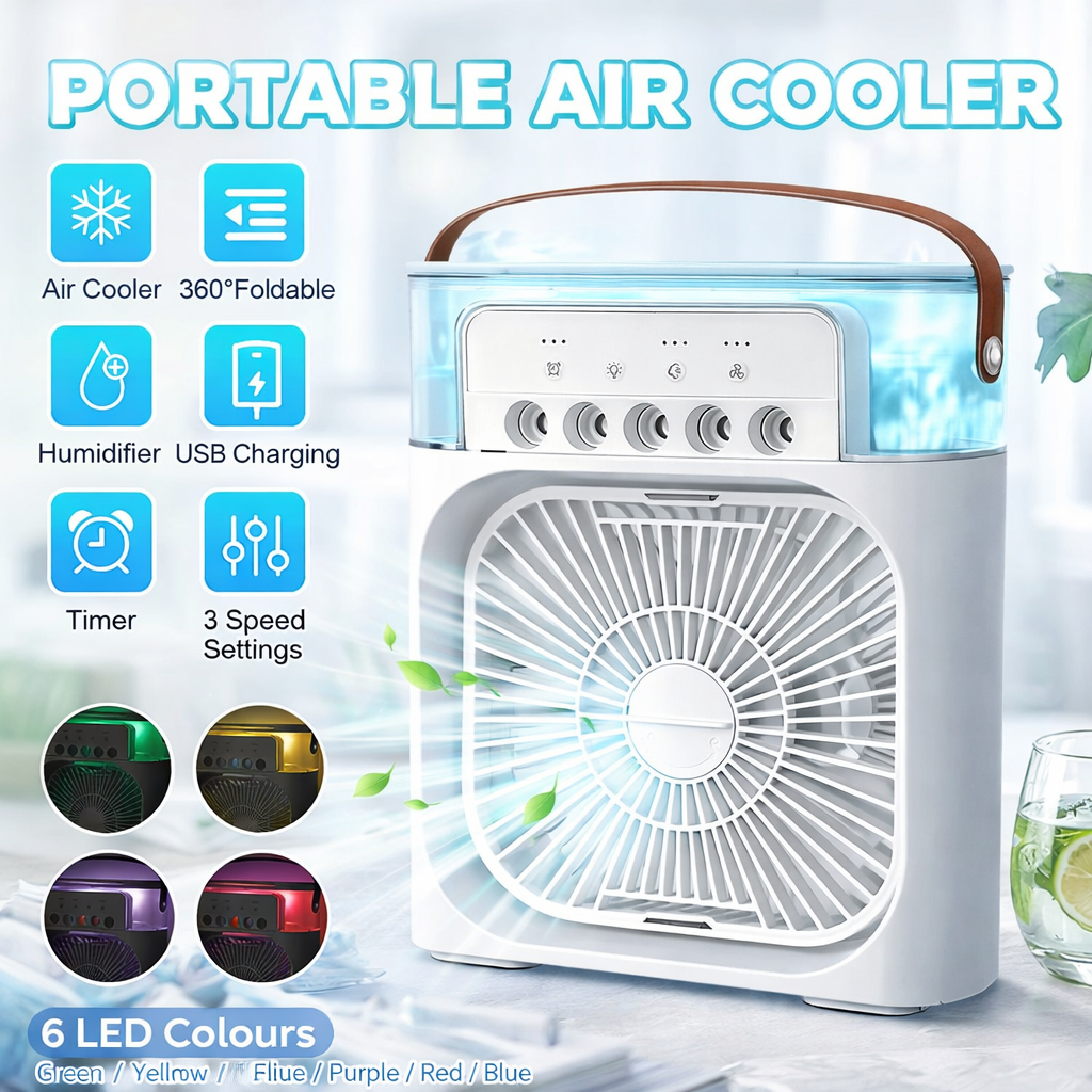 Premium Quality | 3-in-1 Air Cooler Fan LED | USB Portable Handheld | Humidifier & Air Purifier | Mist Cooling Function