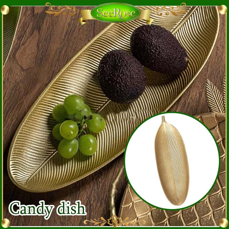 Nordic Gold Leaf Candy Tray Hiasan Wooden Fruit Snack Dish Home Jewelry Pallet Table Storage Decor