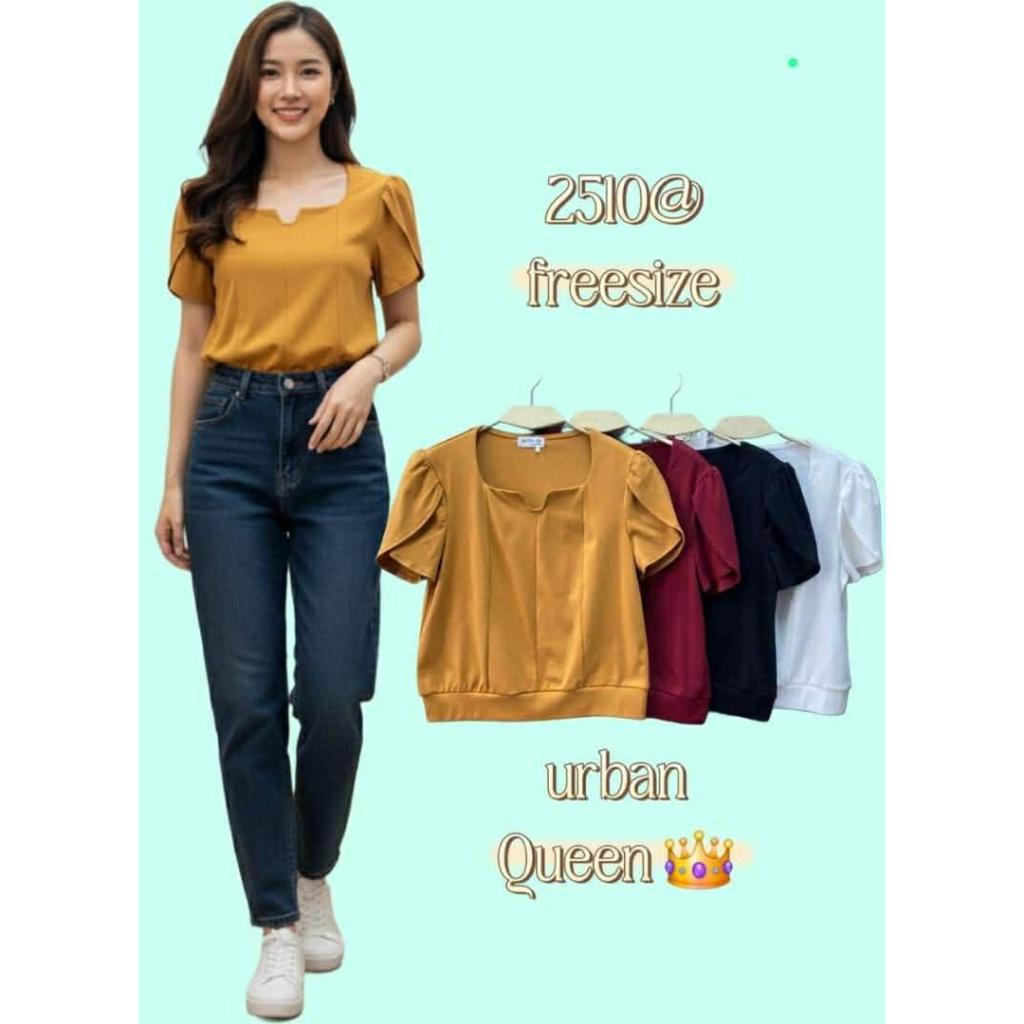 （URBAN QUEEN-TS2510）Women's clothing top square neck short sleeve summer new style versatile cotton top