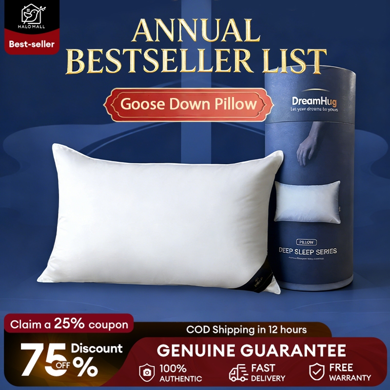 HALO Luxury Goose Down Feather Pillow/Bantal Bulu Angsa Deepsleep/ Bantal Bulu Angsa Bantal Pain Relief Neck Support