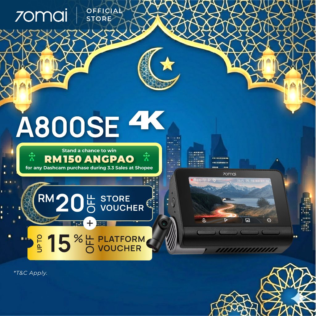 70mai A800SE Dashcam | 4K Resolution | 2 Channel | Built in GPS Night Vision | ADAS | App Control Type