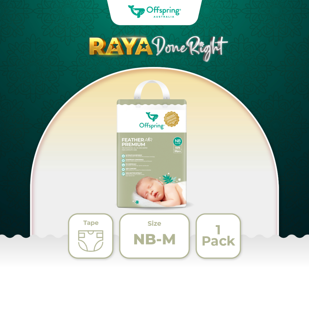 Offspring FeatherAir Premium Baby Diapers Tape NB66/S56/M48