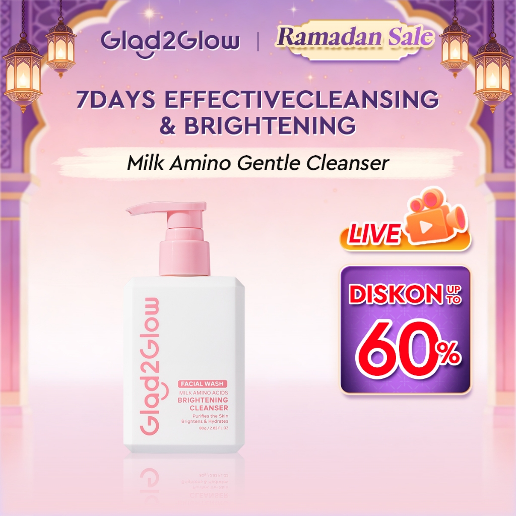 Glad2Glow Milk Amino Acid Gentle Facial Cleanser Hydrating Oil Control Glowing Face Wash Pencuci Muka Cleansing