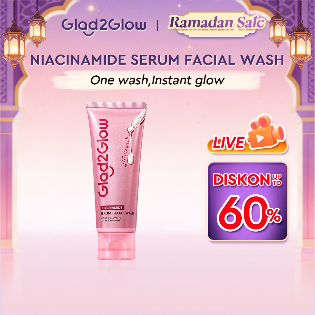 【New Launch】Glad2Glow Niacinamide Serum Facial Wash Cleanser Brightening Hydrating Glowing Face Wash Pencuci Muka