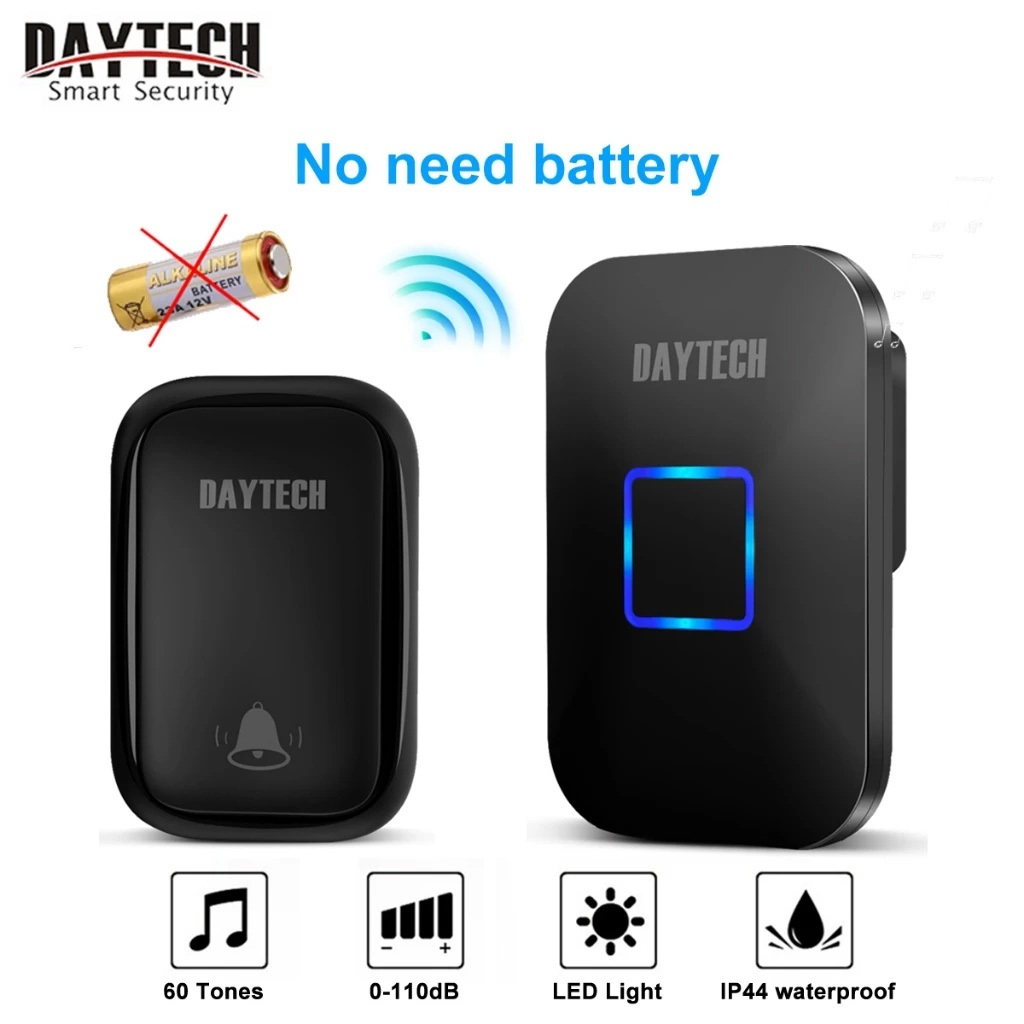 Daytech Door Bell wireless smart loceng rumah No Battery Self-Powered IP44 Waterproof UK Plug