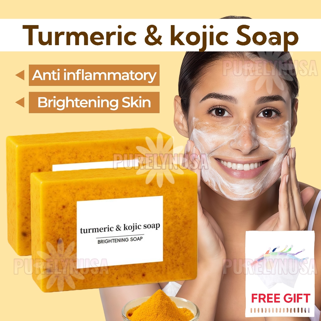 Turmeric & Kojic Lemon Soap 100g Handmade Soap Bath Face Body Soap Acne Removal,Brightening,Cleansing Sabun