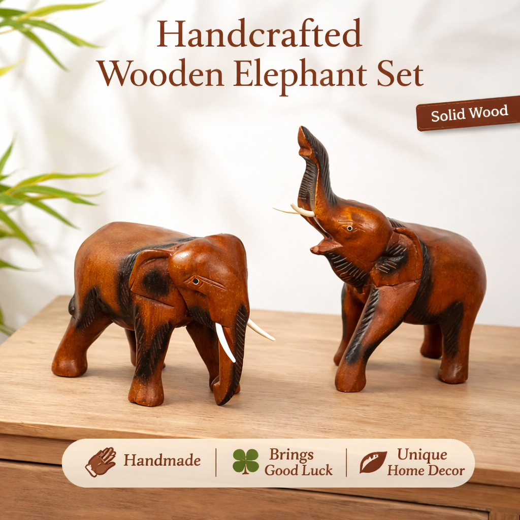 Hand Carved Wooden Elephant Statue Home Feng Shui Office Desktop Bookshelf Living Room Sculpture