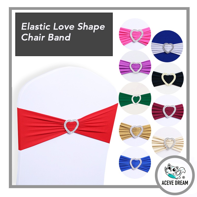 ACEVE DREAM READY STOCK Love Ring Elastic Chair Back Band Banquet Event Wedding Hotel Ribbon Bunga Riben Sarung Kerusi