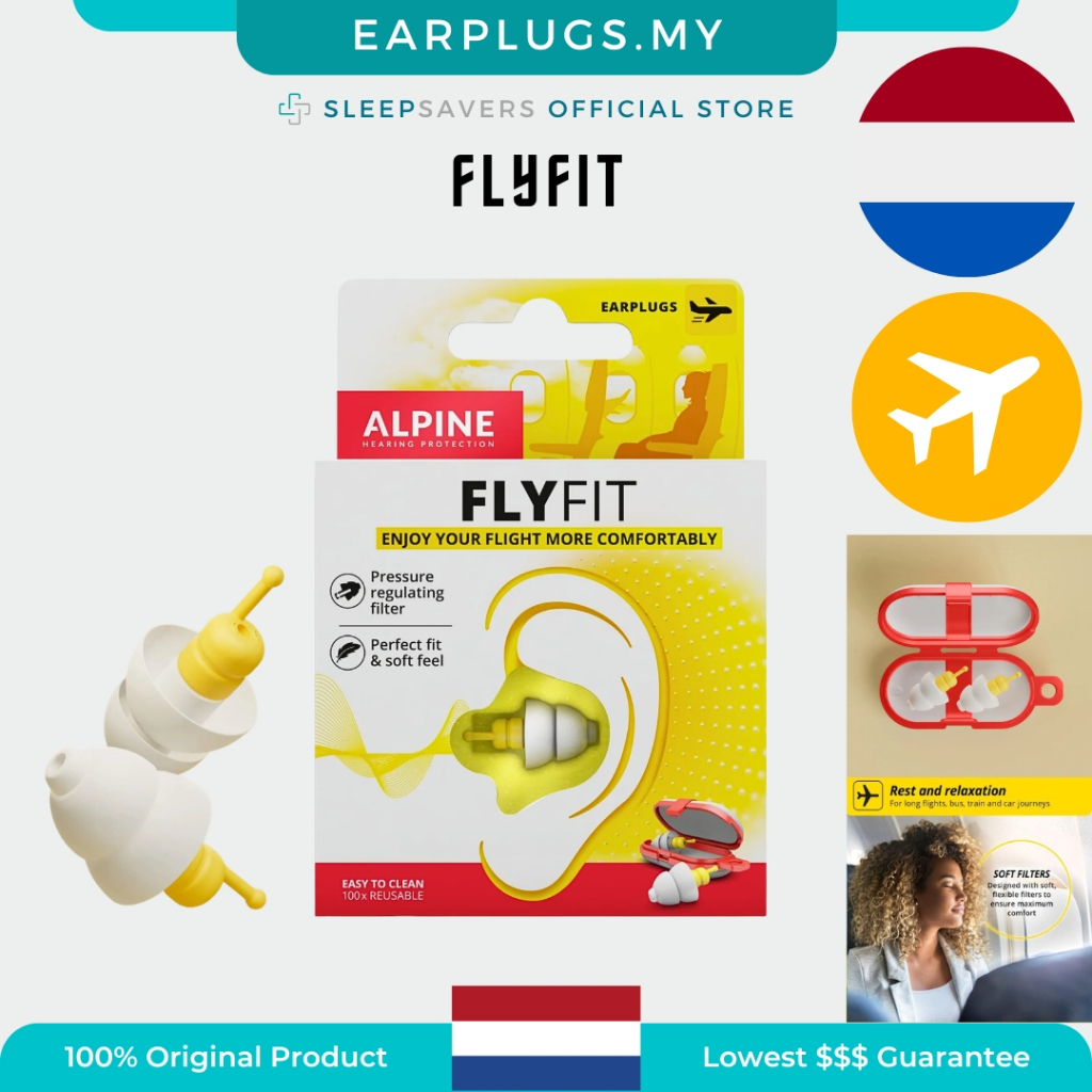 Alpine FlyFit Earplugs | Flight Travel Essential | Pressure Relief + Noise Reduction | Netherlands