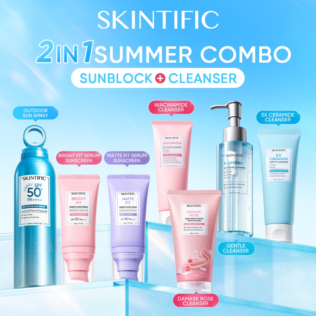 <Sunblock&Cleanser 2 in 1 Set >SKINTIFIC Sunscreen Sunblock Spray SPF50+PA++++/ Moisturize Smooth Brighten pencuci muka