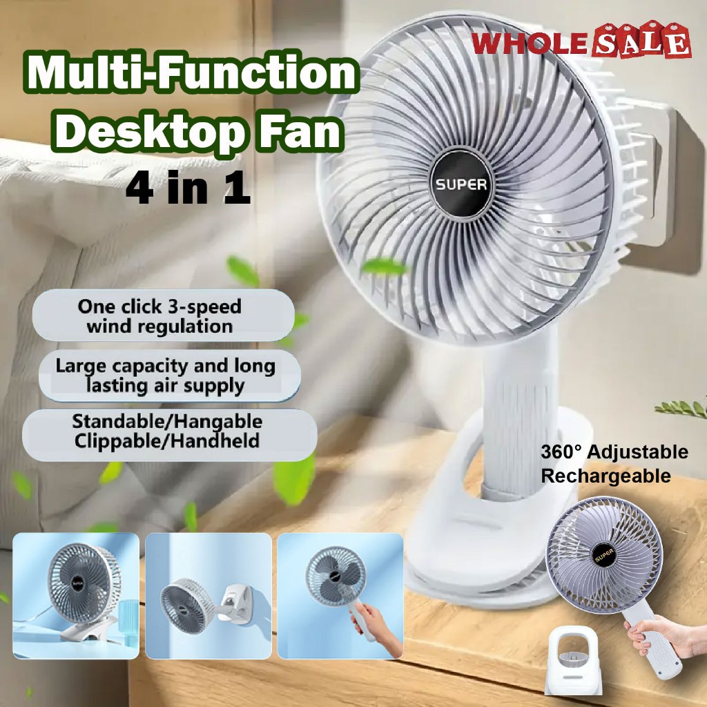 Portable Clip Fan Adjustable Head Rechargeable USB Mini Desk Fan Silent Strong Wind / Kipas Klip Mudah Alih USB
