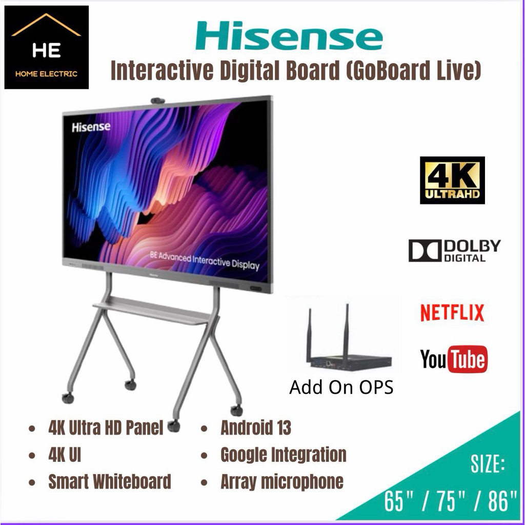 Hisense 65" / 75" / 86" WM6FE MR6DE Papan Digital Interaktif (GoBoard Live) LIVE 4K Camera Interactive Digital Board TV