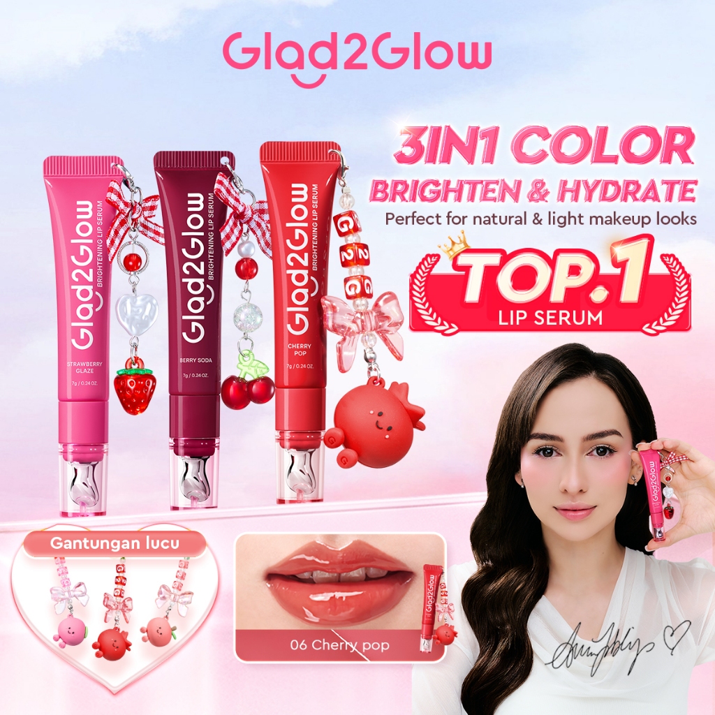 Glad2Glow Lip Serum 7g Brightening 3in1 Tinted Lip Gloss VC VE Hydrating for Dark Lips Glow Moist Lip Balm Lip Care
