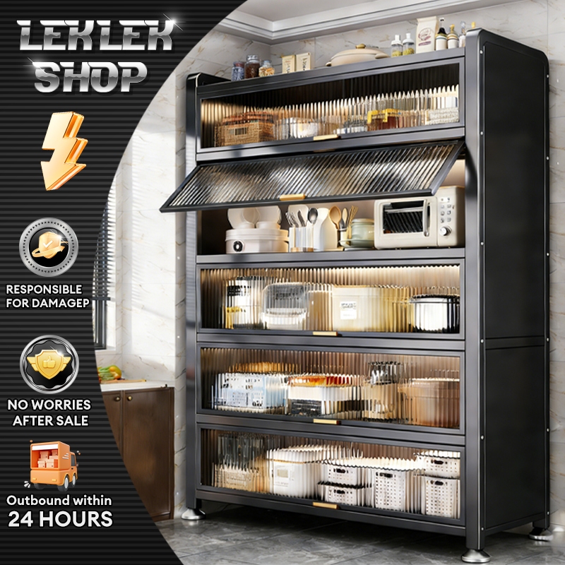 LEKKitchen Cabinet Dapur Dust-Proof Kabinet With Wheels Microwave Oven Storage Rack Home Organizer