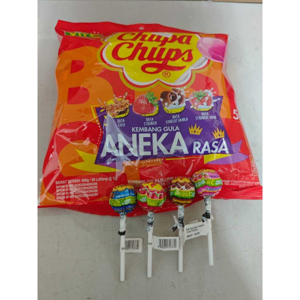 Chupa Chups Lollipop Candy (10/20/30/50pcs)【Flavor:Choco Vanilla,Cola Strawberry Cream,Strawberry]
