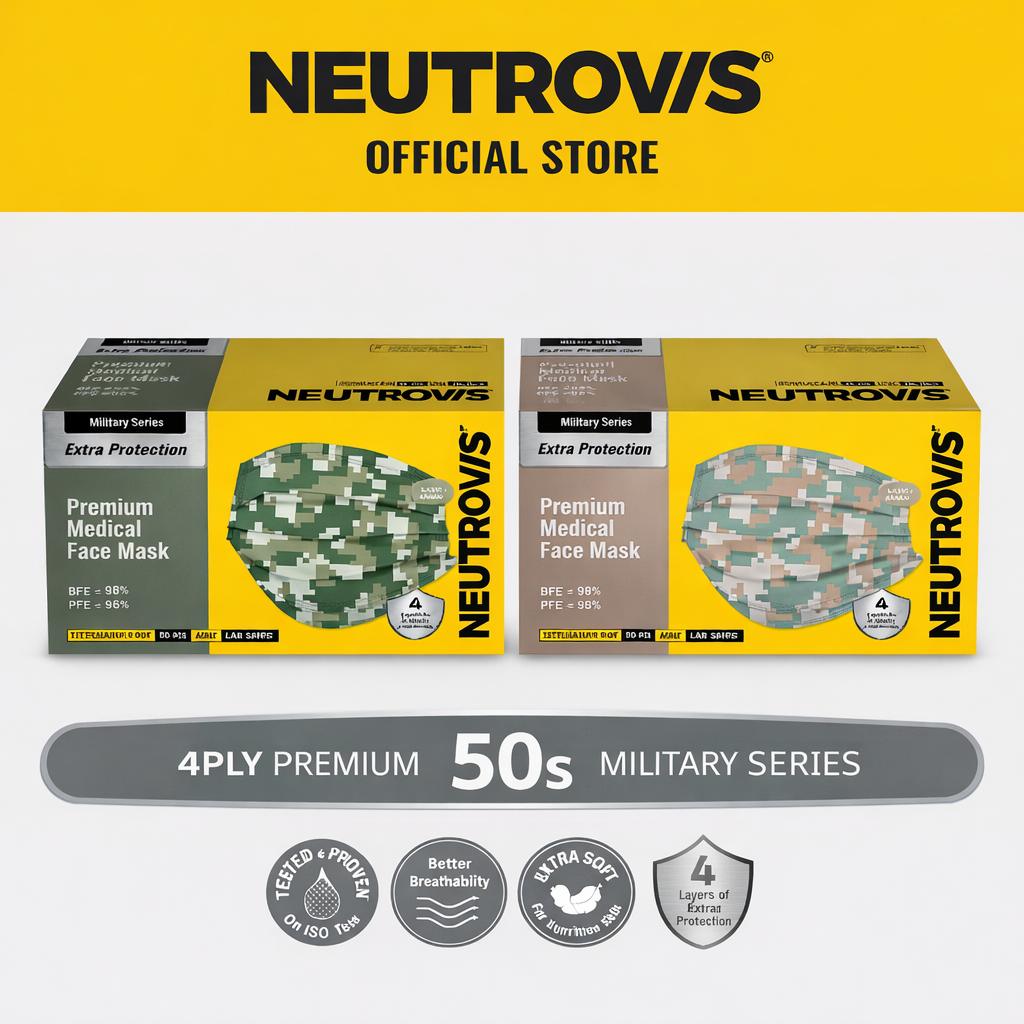 Neutrovis 4-Ply Adult Premium Medical Face Mask 50s - Military Series ((Multiple Patterns Available)