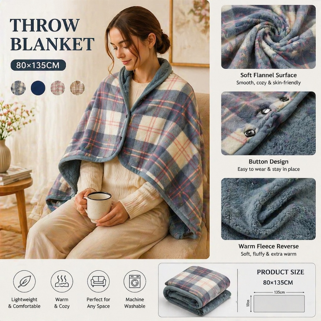 COD Shawl-Blanket - Double-sided Flannel Snap Closure Wearable,Cozy Plaid Office Shawl, Thick Winter