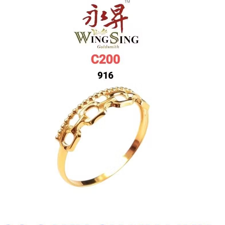 Wing Sing 916 Cincin Sauh Stack Cable Link Emas 916 / 916 Gold Cable Link Ring