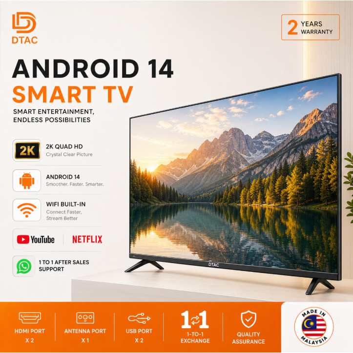 Televisyen 32/40/43/50/55 DTac TV Smart LED Murah Android Netflix HDMI Android Goggle Youtube TV